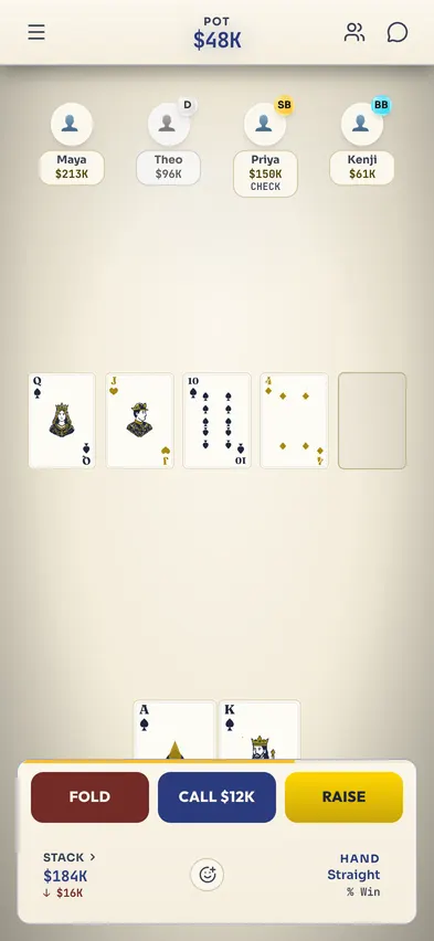 The game room today: Paper felt, the pot above the board, the controls along the bottom.