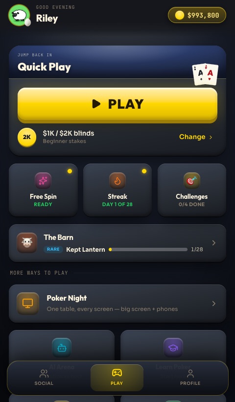 The Cardamoo lobby with Quick Play